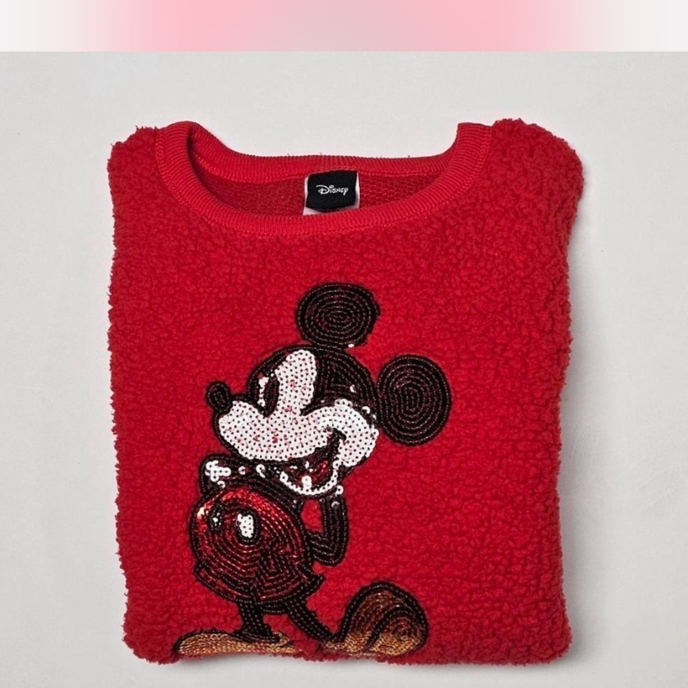 Disney Red Fleece with Sequined Mickey, Size L Junior - Picture 1 of 6